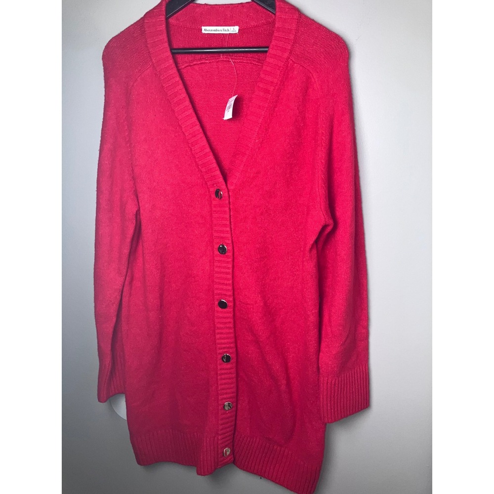 Abercrombie & Fitch NWT Womens Red Long V-Neck Button Front Cardigan Sweater L